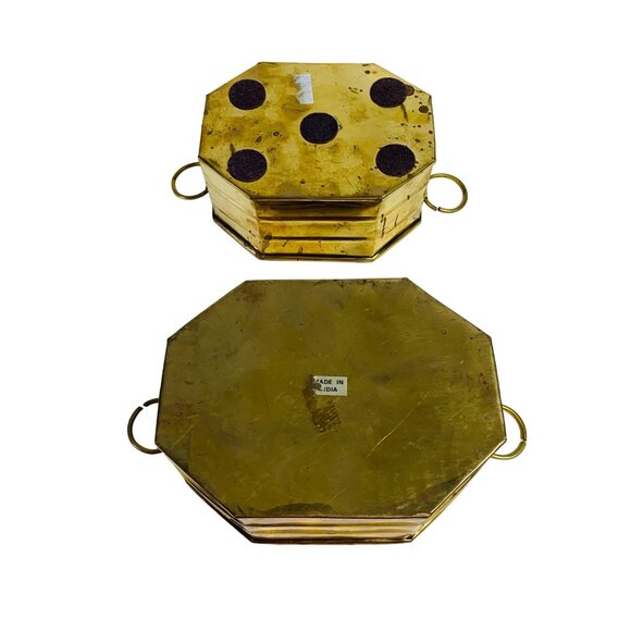 Pair Of Nesting Brass Octagonal Planters With Handles Bowl Basket VTG 60s - Picture 6 of 16